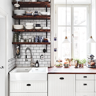 kuchyně ve skandinávském stylu inspirace dřez nádobí