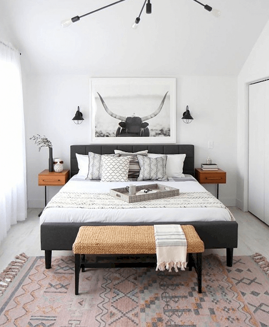 ložnice ve skandinávském stylu inspirace černá postel